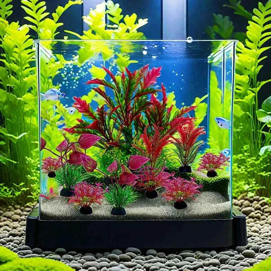 10PC Fish Tank DIY Artificial Aquarium Decor Mixed color Plants Ornament Aquatic Plant by DSERS