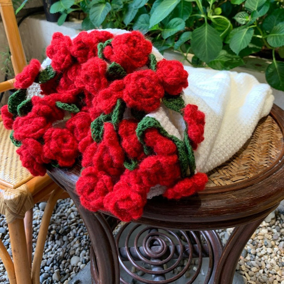 Soft red crochet roses on white blanket, ideal for Nursery Decor, handmade baby throw blanket.