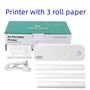 Bluetooth Thermal Printer, white mini portable device with paper samples and accessories, A4 size.