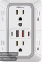 US Multi Socket Wall Socket with 6 AC Outlets, white, by JoBraun, with USB ports.