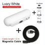 Lvory White mini charger, portable power bank with magnetic cable for iPhone, micro, Type-C devices.