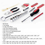 56 Piece SAE auto tool set in zipper case, including sockets, ratchet handles, and bits displayed.