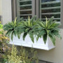 UV Resistant Fake Ferns in white planter box, 38 leaves, greenery for outdoor decor, Boston Ferns.