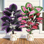 Set of 2 Artificial Caladium Plants with Purple Pink Leaf Faux Bonsai Plant by DSERS