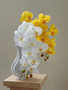 Real Touch Artificial Orchid Flowers 9 Heads White Phalaenopsis Long Stem Yellow Faux Orchids for Home Wedding Centerpiece Decor by DSERS