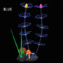 Fluorescent silicone water grass aquarium decoration with colorful mushrooms and coral landscaping in blue light setting.