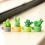 Resin Succulent Cactus Mini Green Plant Bonsai in colorful mugs, set of four small desk plants.