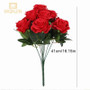 Nine red roses artificial flower bunch for Home Decor with green leaves stems, WONJIN brand decoration.