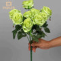 WONJIN 9 Heads Light Green Artificial Roses for Home Decor, realistic flowers bouquet with green leaves.