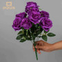 WONJIN Purple Artificial Flowers bouquet of 9 vibrant purple roses with green stems and leaves.