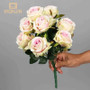 WONJIN 9 Heads Purple and White Silk Flowers bouquet with green stem and leaves decoration.
