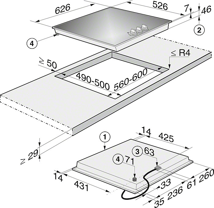 Miele 62.6cm Black Ceramic Gas Cooktop KM3014 Berloni Appliances