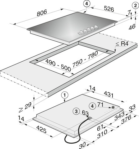 Miele 80cm Black Ceramic Gas Cooktop KM30341 Berloni Appliances