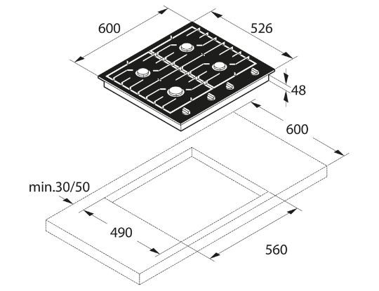 Asko 60cm Stainless Steel Gas Cooktop 4 Burner HG1666SD Berloni