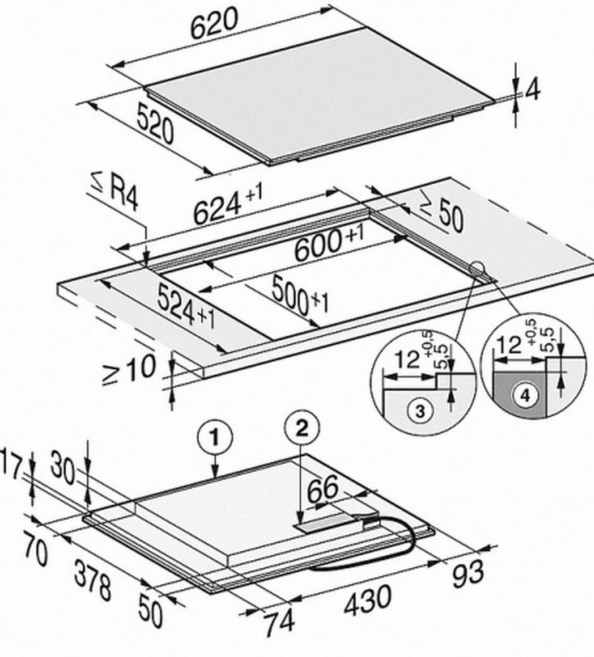 Miele 62cm 4 Zone Powerflex Induction Cooktop KM7464FL Berloni