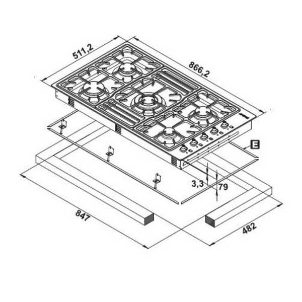 Smeg 90cm Gas Cooktop 5 Burner PGA954 Berloni Appliances