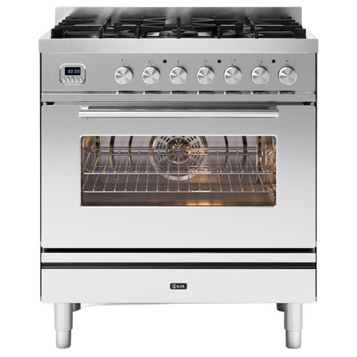 Ilve 80cm Professional Plus 5 Burner Freestanding Dual Fuel Cooker - P08DWE3SS Ilve 80cm Professional Plus 5 Burner Freestanding Dual Fuel Cooker - P08DWE3SS