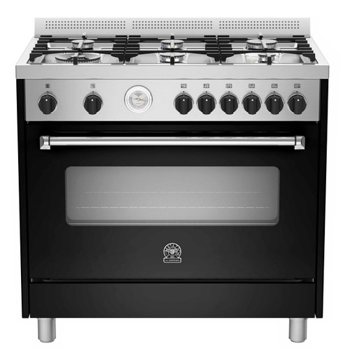 La Germania 90cm Black Americana Dual Fuel Freestanding Oven - 6 Burner - AMS96C61LBN - EX DISPLAY* (1736)