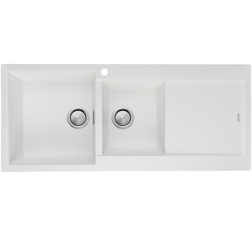 Oliveri Santorini 1 & 3/4 Bowl Top Mount Sink With Drainer - White - ST-WH1511OF