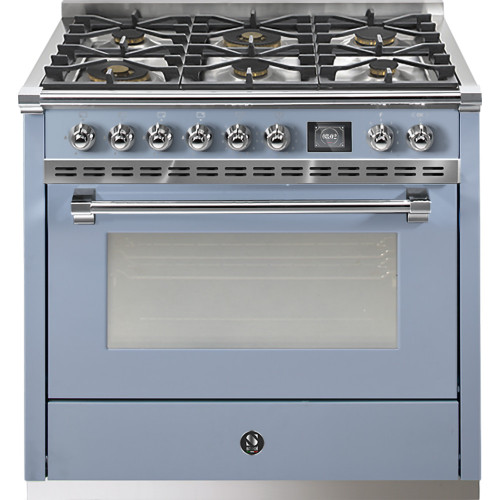 Steel 90cm Ascot Celeste Blue & Chrome Dual Fuel Freestanding Oven - Combi-Steam - 6 Burner - AQ9S-6W-CEC