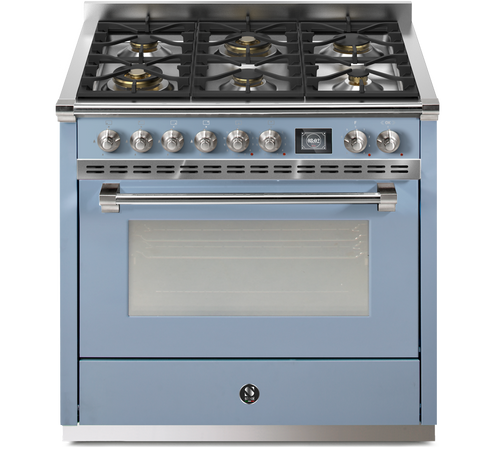 Steel 90cm Ascot Celeste Blue & Brushed Nickel Dual Fuel Freestanding Oven - Combi-Steam - 6 Burner - AQ9S-6W-CEN