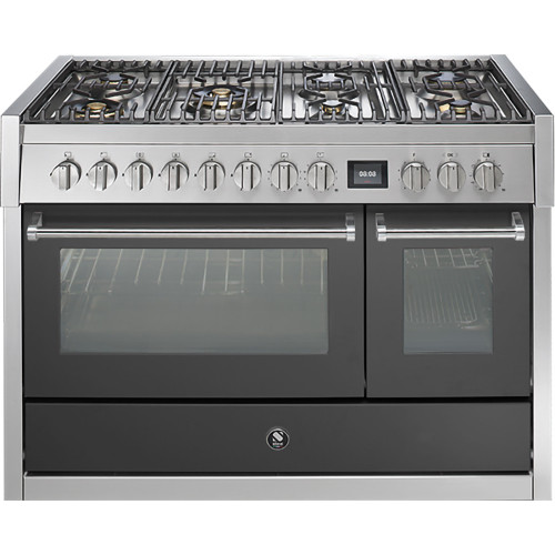 Steel 120cm Genesi Anthracite Dual Fuel Freestanding Oven - Combi-Steam - 6 Gas Brass Burner & 1 Mega Wok - GQ12SF-6M-AN(CL)