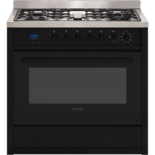 Euromaid 90cm Black Electric Freestanding Oven With Gas Cooktop - 5 Burner - EGE9TBK