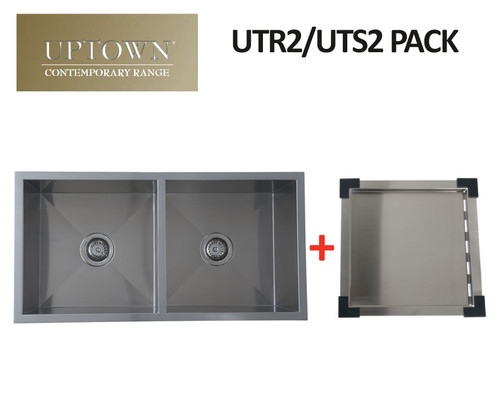 Uptown Square Double Bowl Sink + Drain Tray - UTR2 PACK