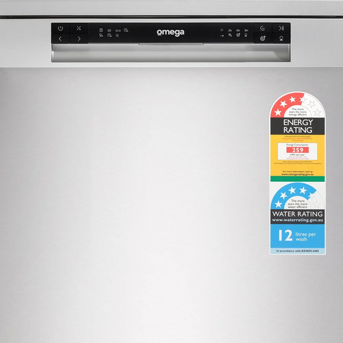 Omega 60cm Stainless Steel Freestanding Dishwasher - 14 Place Settings - ODWF6014X