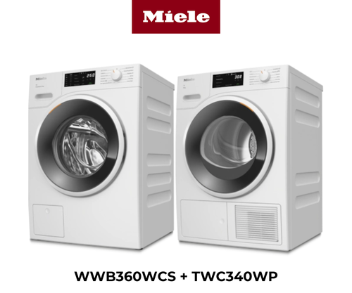 Miele 8kg Powerwash Front Loader Washer + Heat Pump Dryer Pack - WWB360WCS + TWC340WP