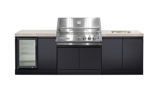 Crossray Black / Stainless Classic XPlor Outdoor Kitchen With Single Fridge and Sink - GD4SSKG-04