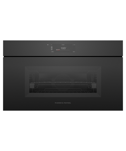 Fisher & Paykel 76cm Black Glass Compact Combi-Steam Oven - Series 9 - OS76NMUNB3