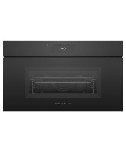 Fisher & Paykel 76cm Black Glass Compact Combi-Microwave Oven - Series 9 - OM76NMUNB3
