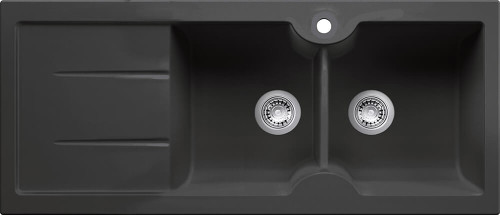 Turner Hastings 116 x 50 Matte Black Fine Fireclay Double Bowl Sink With Single Drainer - CUD116FS-LHD-MB/CUD116FS-RHD-MB
