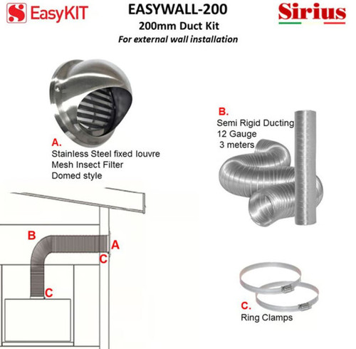 Sirius 200mm Easy Wall Ducting Kit - EASYWALL-200