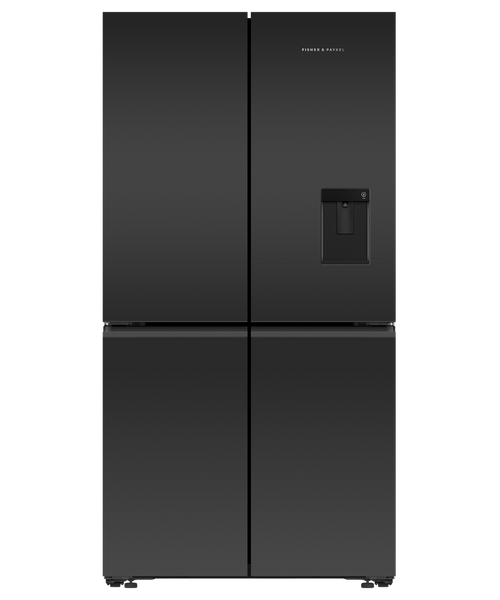 Fisher & Paykel 538L Net Black Glass Quad Door Refrigerator - Ice & Water - RF605QZUVB1