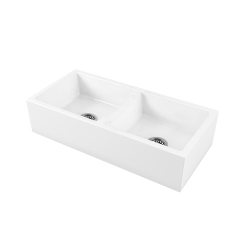 Turner Hastings Patri 100 X 47 White Gloss Double Bowl Fine Fireclay Butler Sink - PA100FS