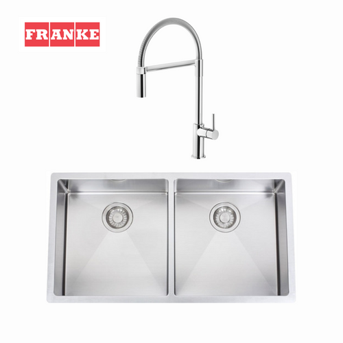 Franke Planar 12 Double Bowl Square Sink + Franke Verona Flex Spray Tap - PZX220-36R12+TA7301