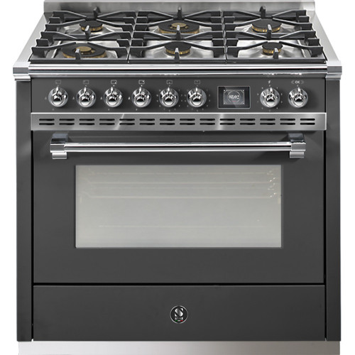 Steel 90cm Anthracite & Chrome Ascot Freestanding Combi-Steam Oven - 6 Burner Gas Cooktop - AQ9S-6W-ANC