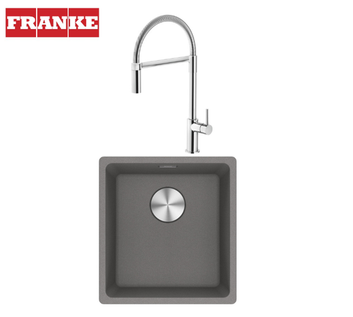 Franke Maris 370mm Stone Grey Single Bowl Sink + Franke Verona Semi-Pro Chrome Flexible Spray - MRG610-37SG+TA7301