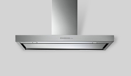 Premium stainless steel canopy rangehood above a cooktop