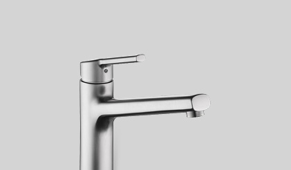 Designer kitchen mixer tap in stainless steel finish