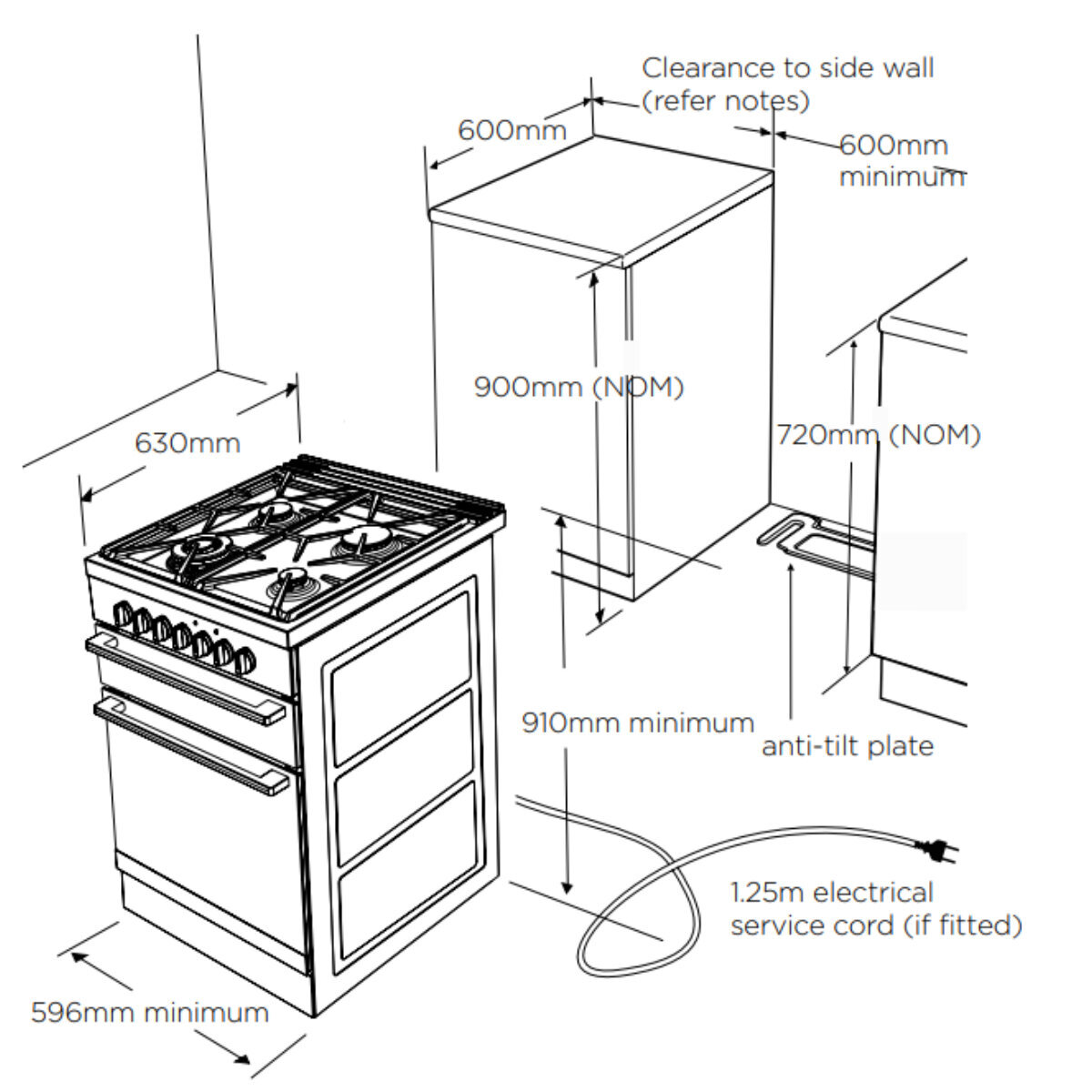 Westinghouse 60cm Stainless Steel Dual Fuel Freestanding Cooker