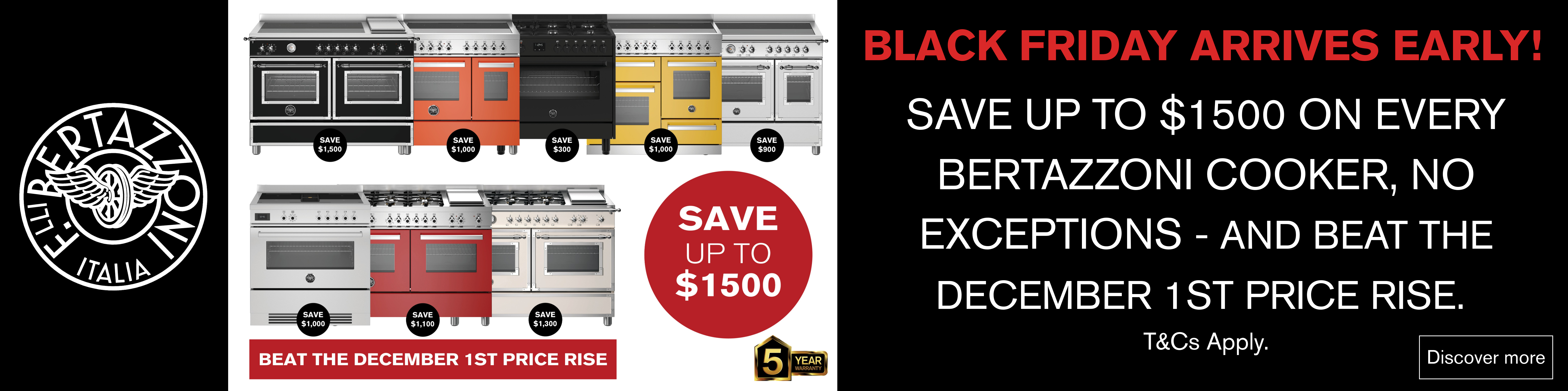 SAVE UP TO $1500 ON BERTAZZONI COOKERS