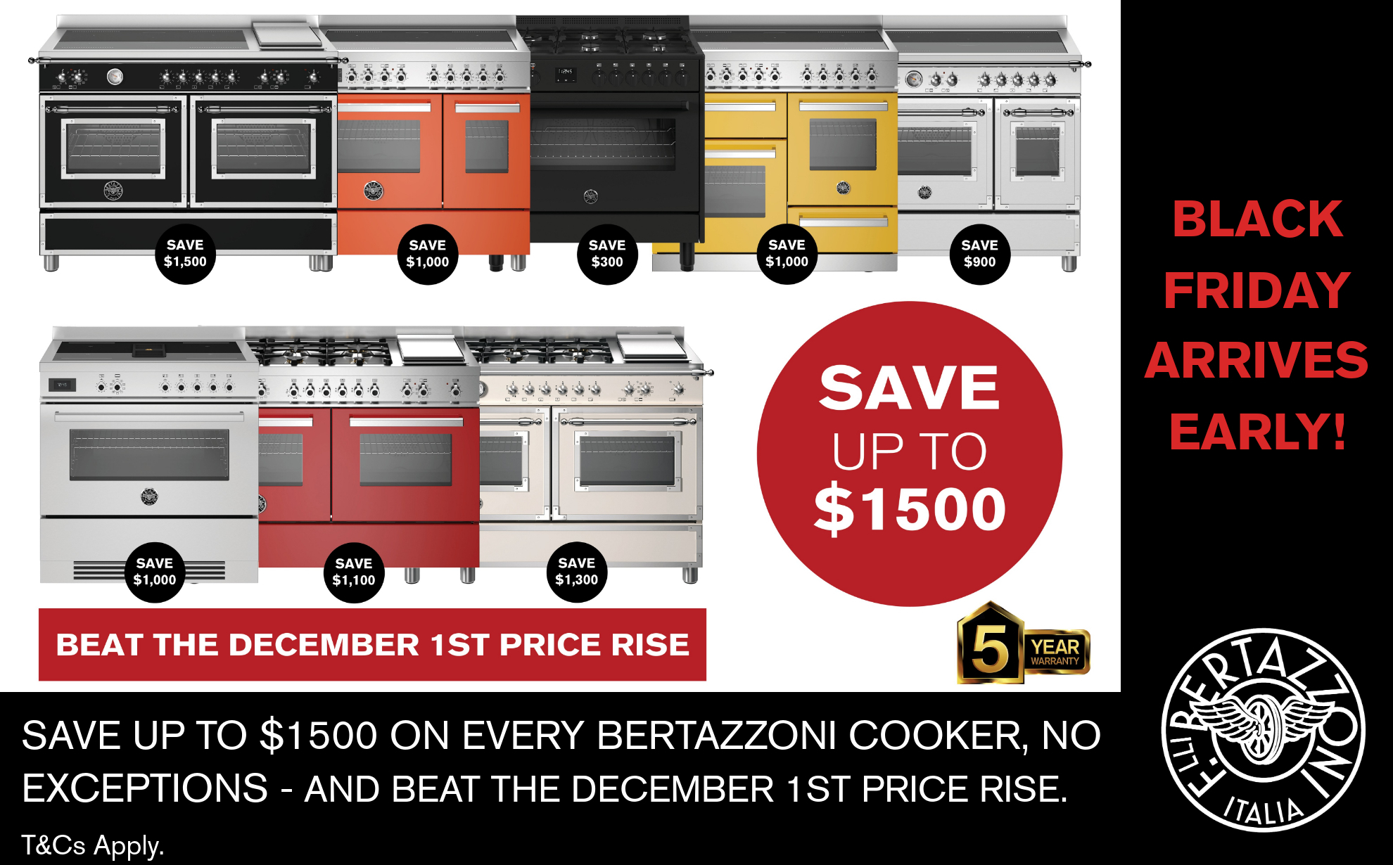 SAVE UP TO $1500 ON BERTAZZONI COOKERS