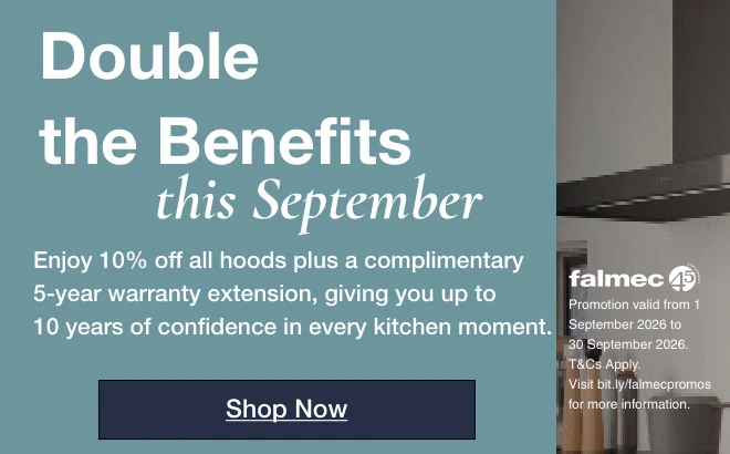 Save 10% off all Falmec hoods plus 5-year warranty extension