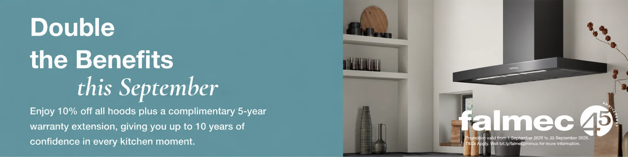 Save 10% off all Falmec hoods plus 5-year warranty extension