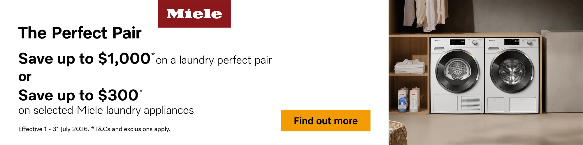 Save Up To $1,000 on a Miele Laundry Pair or Save Up To $300 on selected appliances