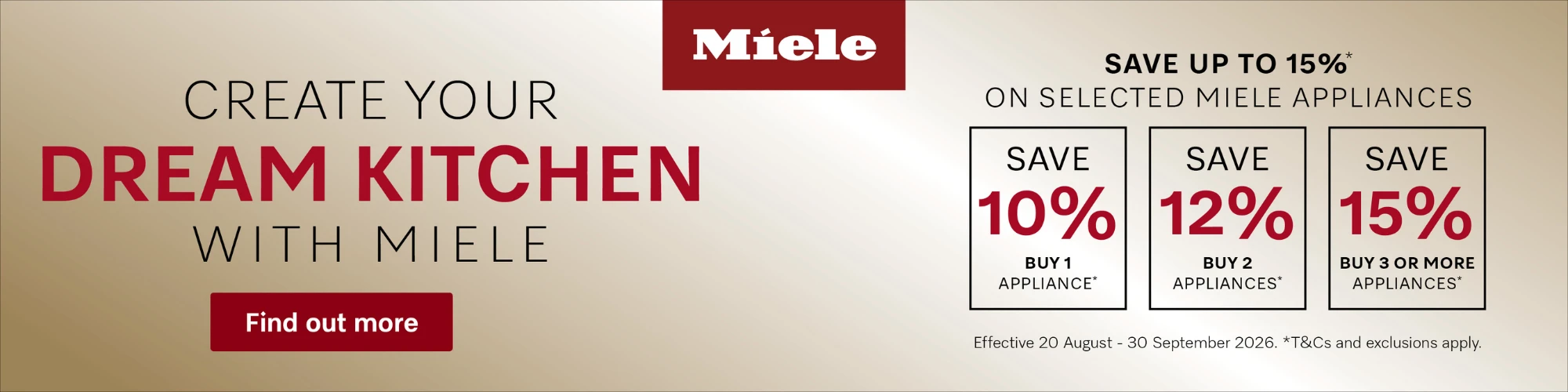 Save up to 15% on selected Miele Appliances*