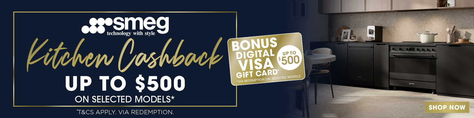 Smeg Kitchen Cashback - Up to $500 Cashback on selected Smeg models*